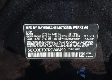 2024 BMW X4 xDrive30I from USA, damaged, VIN 5UX33DT07R9V46499